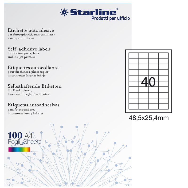 Etichetta adesiva bianca 100fg A4 48,5x25,4mm (40et/fg) STARLINE