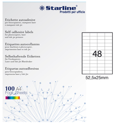 Etichetta adesiva bianca 100fg A4 52,5x25mm (48et/fg) STARLINE