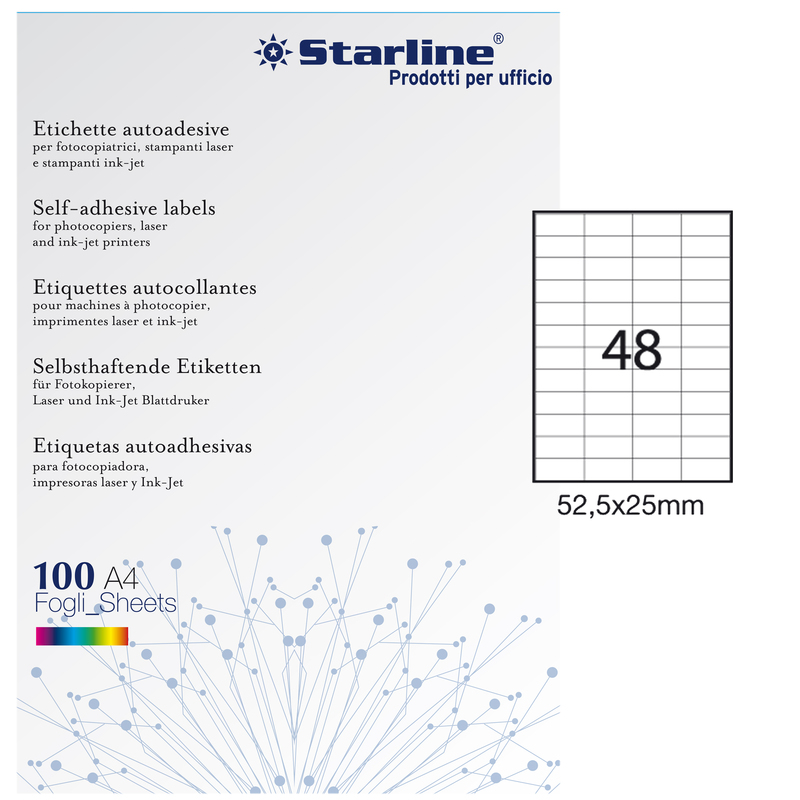 Etichetta adesiva bianca 100fg A4 52,5x25mm (48et/fg) STARLINE