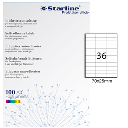 Etichetta adesiva bianca 100fg A4 70x25mm (36et/fg) STARLINE