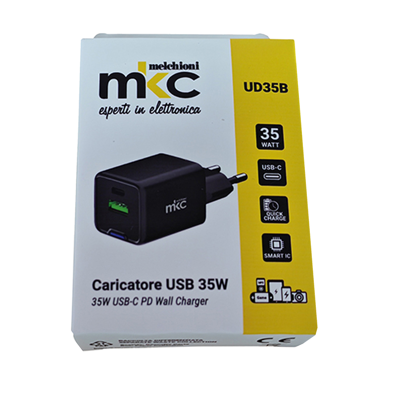 Caricatore USB 35W 1 USB-C+ 1 USB-A Nero-Mkc