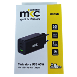 Caricatore USB 65W 2 USB-C+ 1 USB-A Nero-Mkc