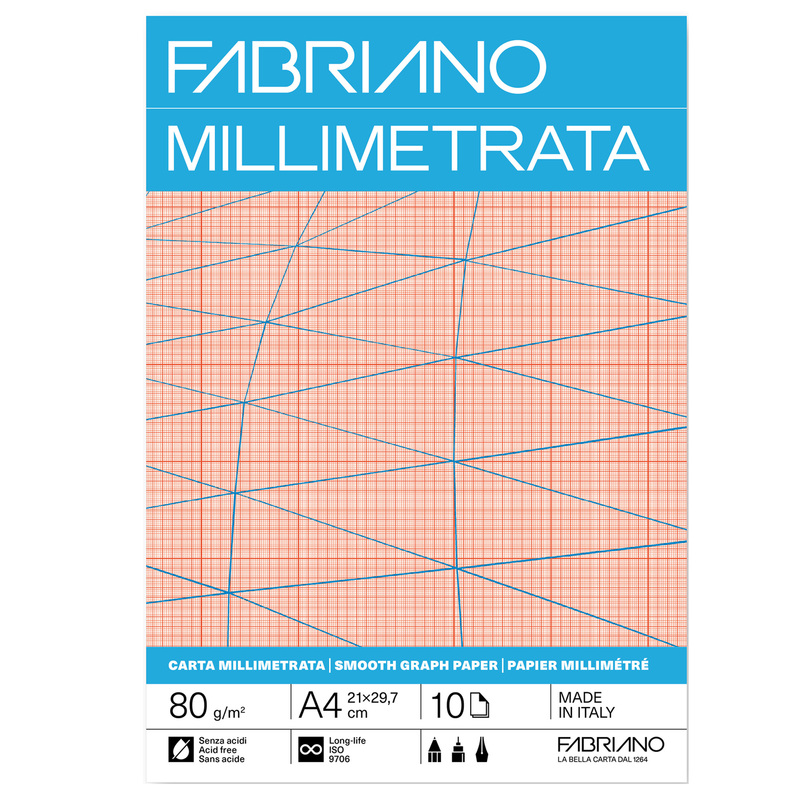 Blocco carta millimetrata A4 80gr 10fg Fabriano