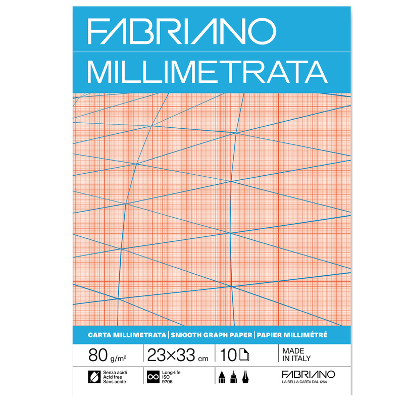 Blocco carta millimetrata 23x33cm 80gr 10fg Fabriano