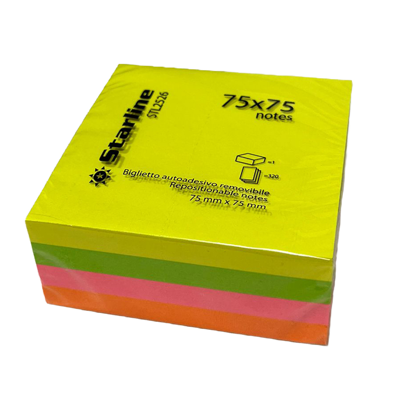 CUBO BIGLIETTI ADESIVI ASSORT.NEON 75X75mm 320fg 70gr Starline