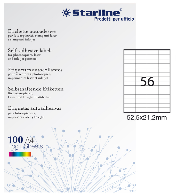 Etichetta adesiva bianca 100fg A4 52,5x21,2mm (56et/fg) STARLINE