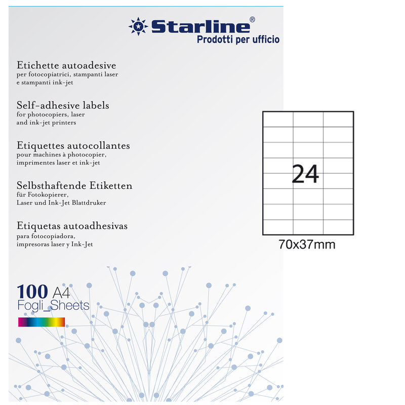 Etichetta adesiva bianca 100fg A4 70x37mm (24et/fg) STARLINE