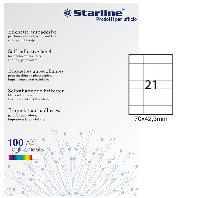 Etichetta adesiva bianca 100fg A4 70x42,3mm (21et/fg) STARLINE