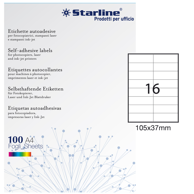 Etichetta adesiva bianca 100fg A4 105x37mm (16et/fg) STARLINE