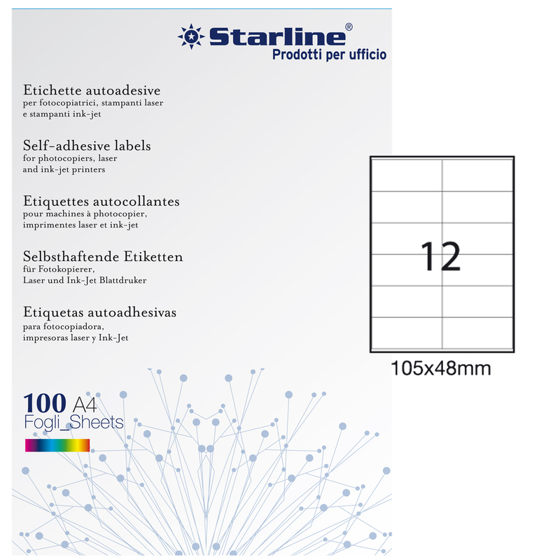 Etichetta adesiva bianca 100fg A4 105x48mm (12et/fg) STARLINE