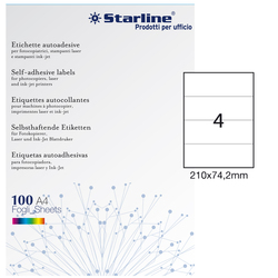 Etichetta adesiva bianca 100fg A4 210x74,2mm (4et/fg) STARLINE