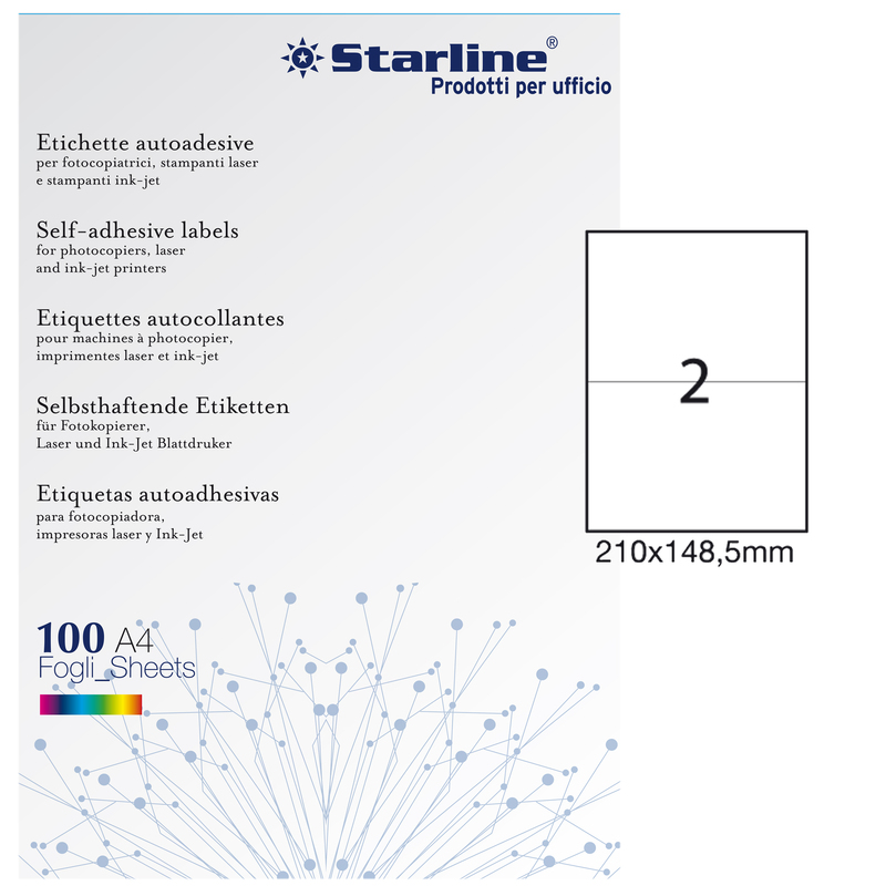 Etichetta adesiva bianca 100fg A4 210x148,5mm (2et/fg) STARLINE