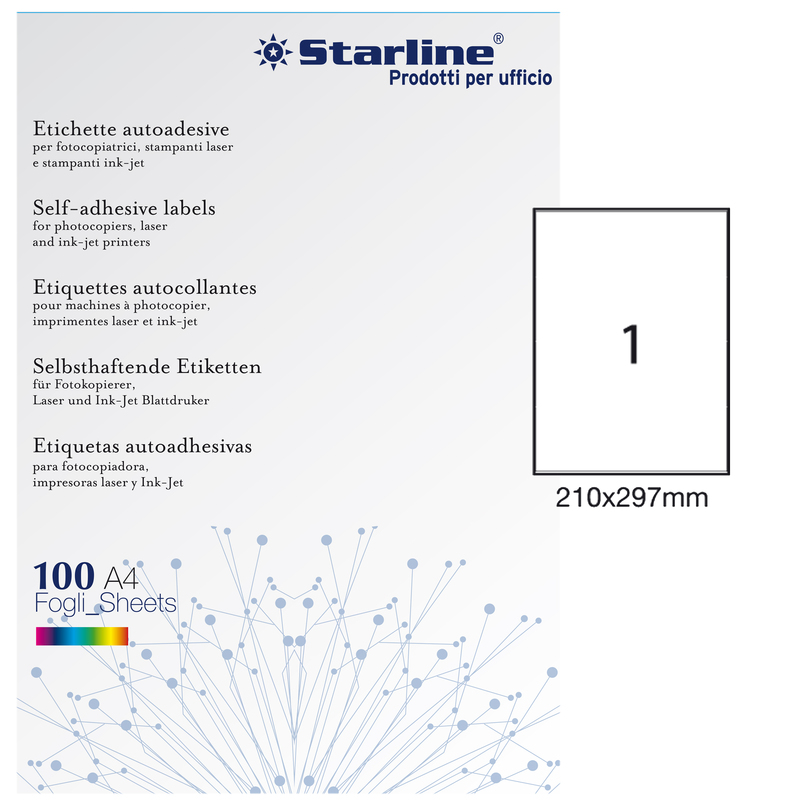 Etichetta adesiva bianca 100fg A4 210x297mm (1et/fg) STARLINE