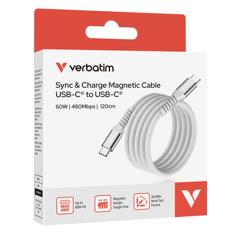 Verbatim Cavo Magnetico Sync  Charge USB-C to USB-C 60W  120 cm_Grigio