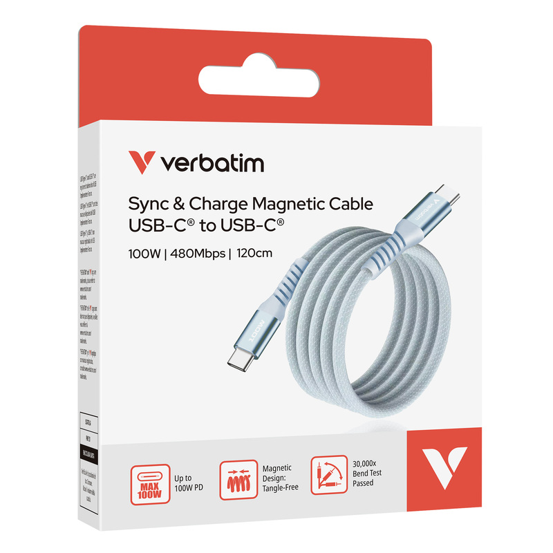 Verbatim Cavo Magnetico Sync Charge USB-C to USB-C 100W  120 cm_Blu