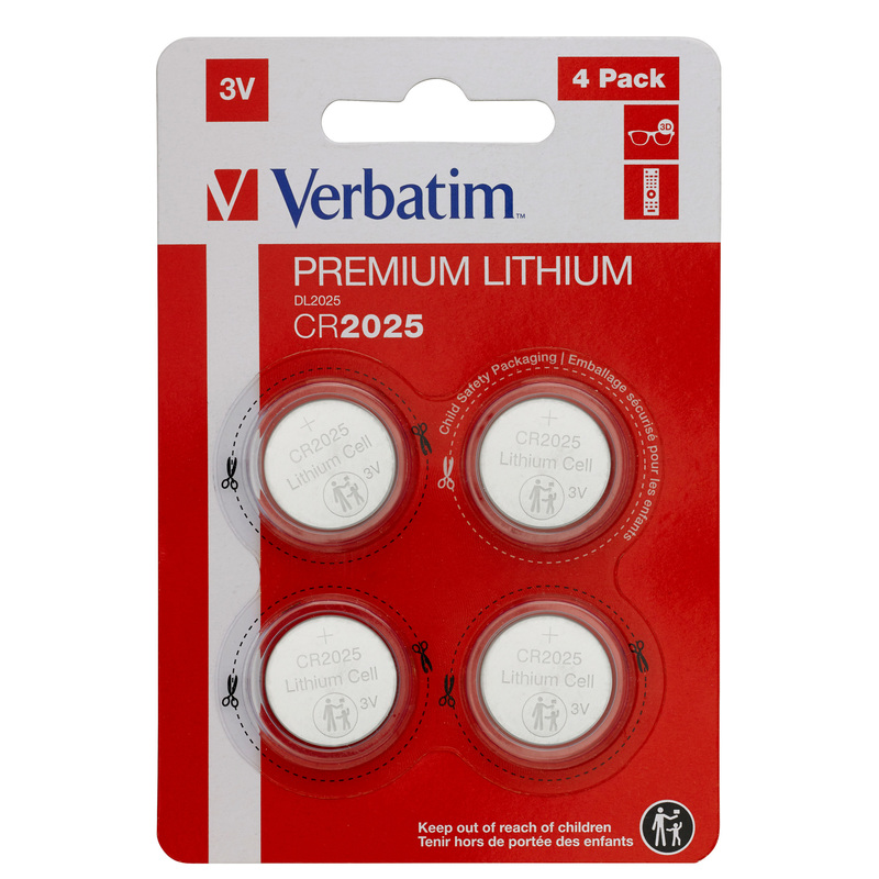 BLISTER 4 MICROPILE A PASTIGLIA CR2025 LITIO 3V VERBATIM