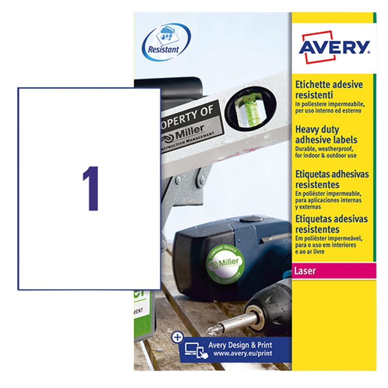 Poliestere adesivo L4775 bianco 8fg A4 210x297mm (1et/fg) laser Avery