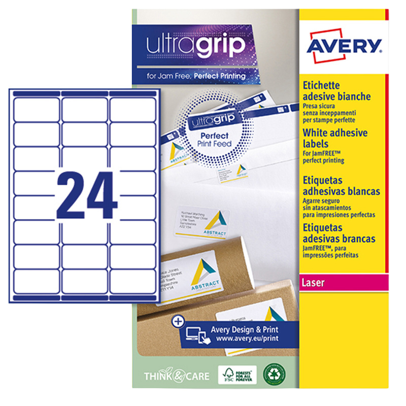 Etichetta adesiva L7159 bianca 15fg A4 63,5x33,9mm (24et/fg) Avery