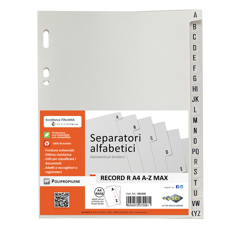 SEPARATORE ALFABETICO A-Z 21X29,7 RECORD RA4A-Z SEI ROTA
