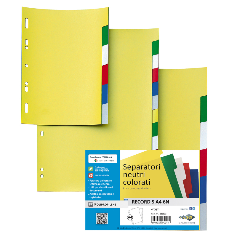 SEPARATORE 6 TASTI COLORATI 21X29,7 PPL RECORD SA46N SEI