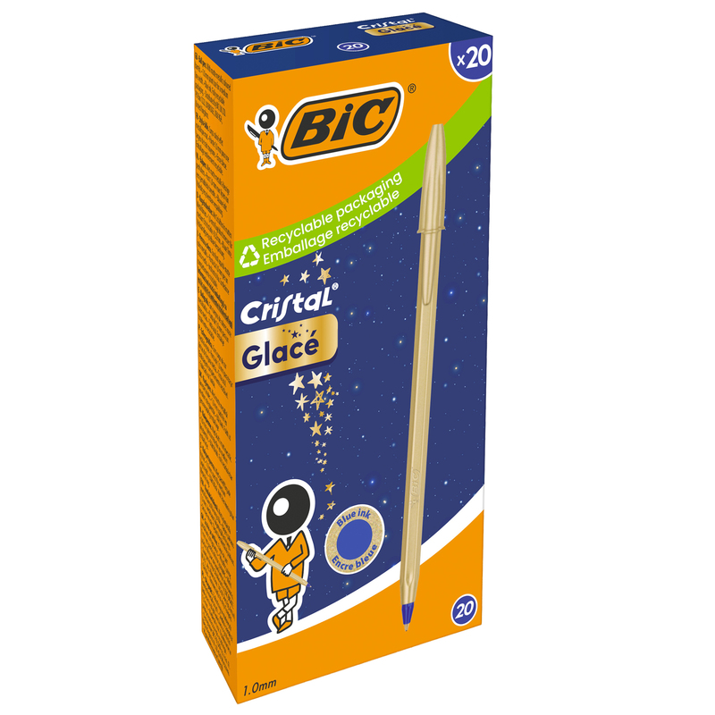Scatola 20 penna sfera Cristal GlacE' fusto oro 1.0mm BICR