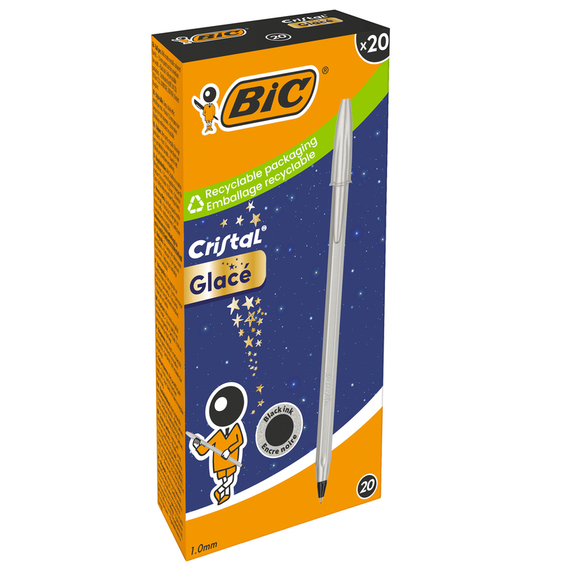 Scatola 20 penna sfera Cristal GlacE' fusto argento 1.0mm BICR