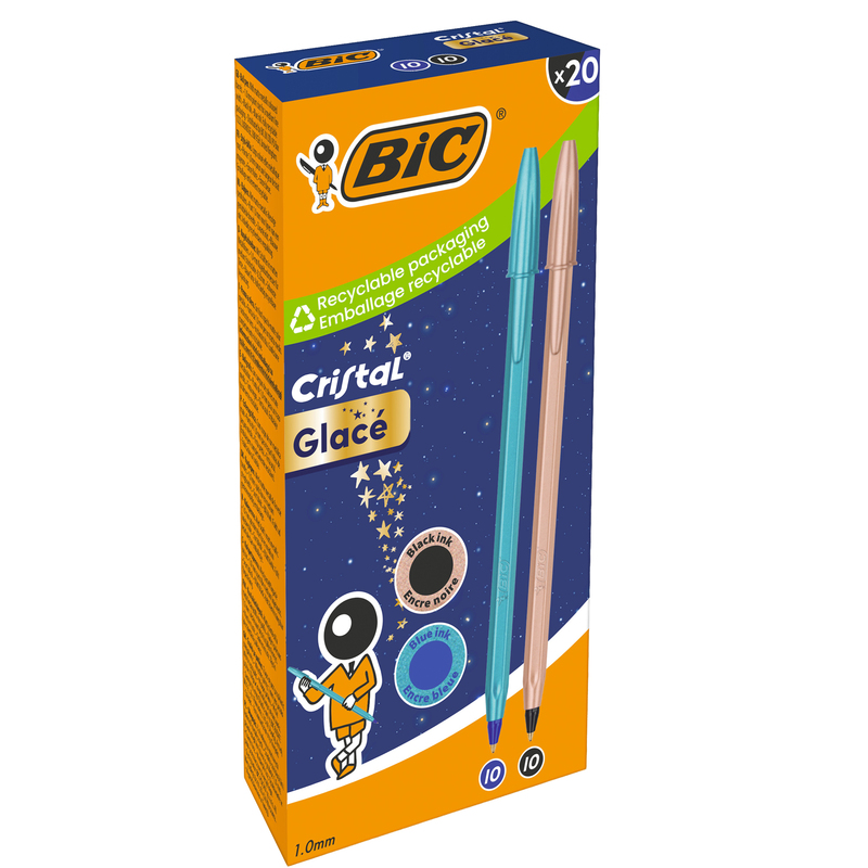 Scatola 20 penna sfera Cristal GlacE' fusto blu/rosa 1.0mm BICR