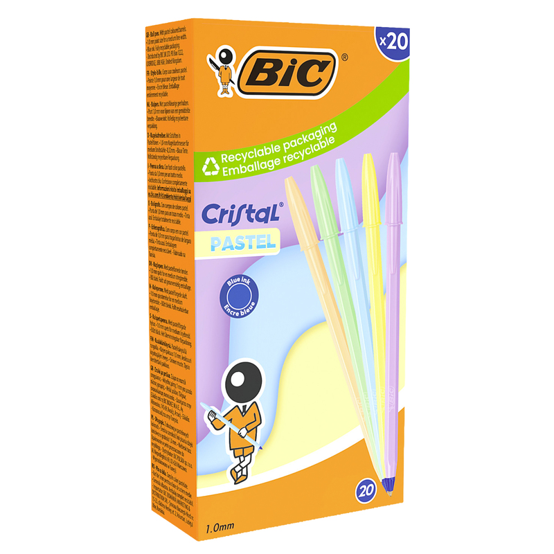 Scatola 20 penna sfera Cristal Pastel colori assortiti 1.0mm BICR