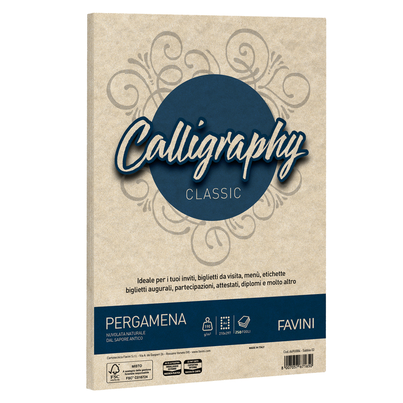 Carta Calligraphy Pergamena 190gr A4 250fg sabbia 02 Favini