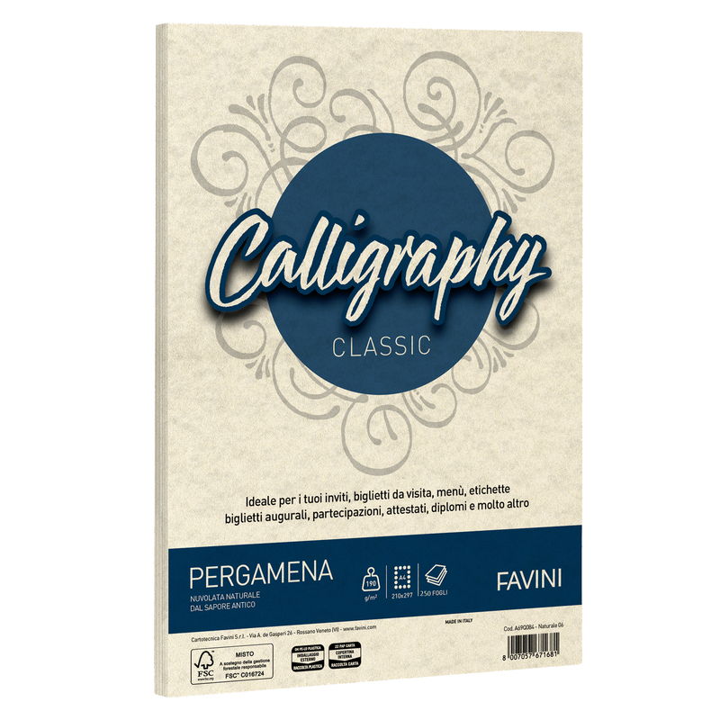 Carta Calligraphy Pergamena 190gr A4 250fg naturale 06 Favini