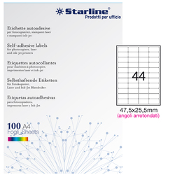 Etichetta adesiva bianca 100fg A4 47,5x25,5mm (44et/fg) angoli tondi STARLINE