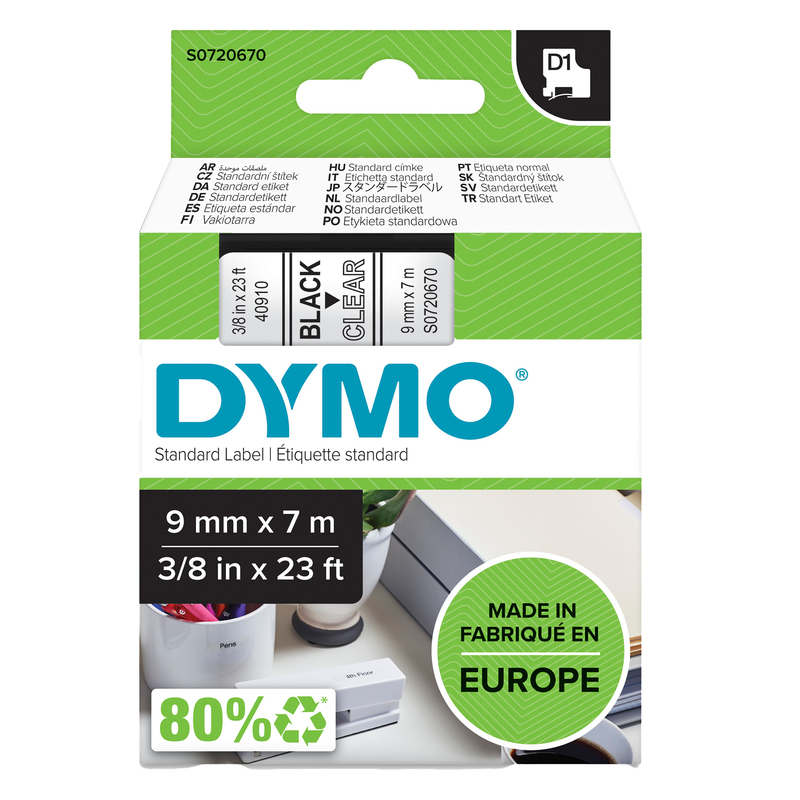 NASTRO DYMO TIPO D1 (9MMX7M) NERO/TRASPARENTE 409100