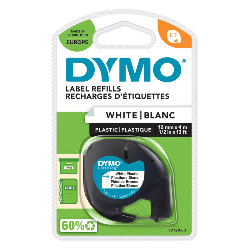 NASTRO IN PLASTICA DYMO LETRATAG 12MMX4M BIANCO 912010