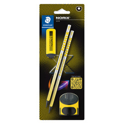 Set 2 matite HB/temperamatite/gomma NorixR giallo Staedtler