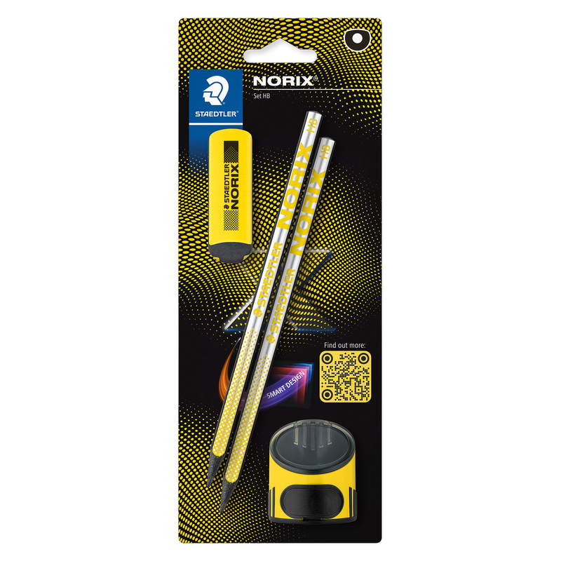 Set 2 matite HB/temperamatite/gomma NorixR giallo Staedtler