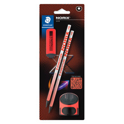 Set 2 matite HB/temperamatite/gomma NorixR corallo Staedtler