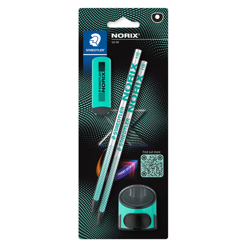Set 2 matite HB/temperamatite/gomma NorixR turchese Staedtler