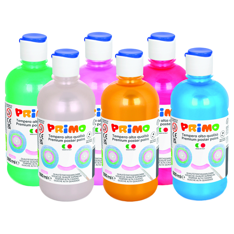 Box 6 tempera colori perlati 500ml colori assortiti PRIMO