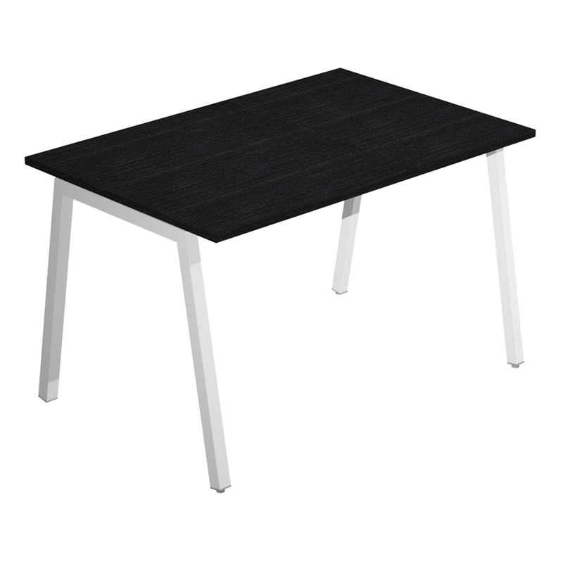 Scrivania lineare Easy struttura bianca gambe inclinate 120X80cm nero venato