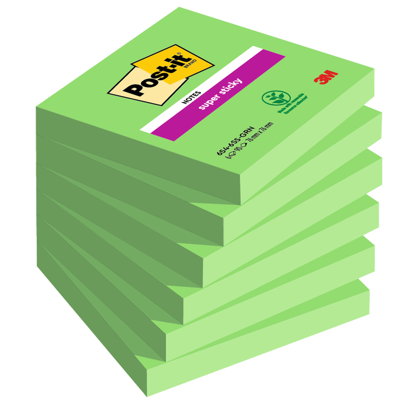 Cf. 6pz 90 foglietti Post-itR Super Sticky 76x76mm 654-6SS verde
