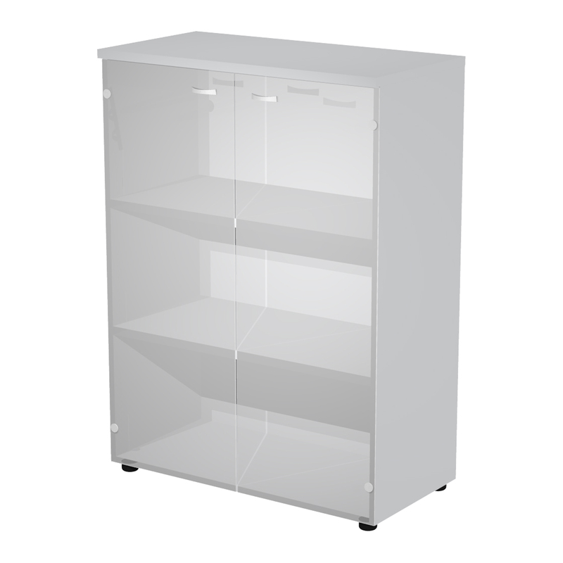 Armadio medio ante vetro 90x45,8xH123cm con struttura grigio
