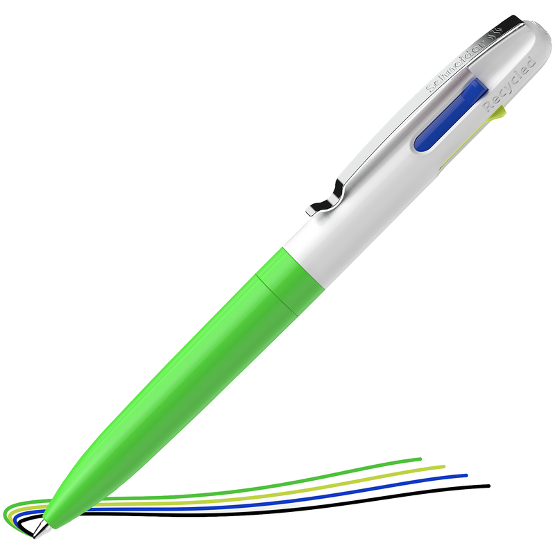 Penna a sfera Take 4 a quattro colori punta M fusto verde fluo Schneider