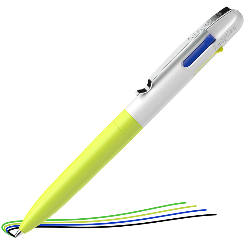 Penna a sfera Take 4 a quattro colori punta M fusto giallo fluo Schneider