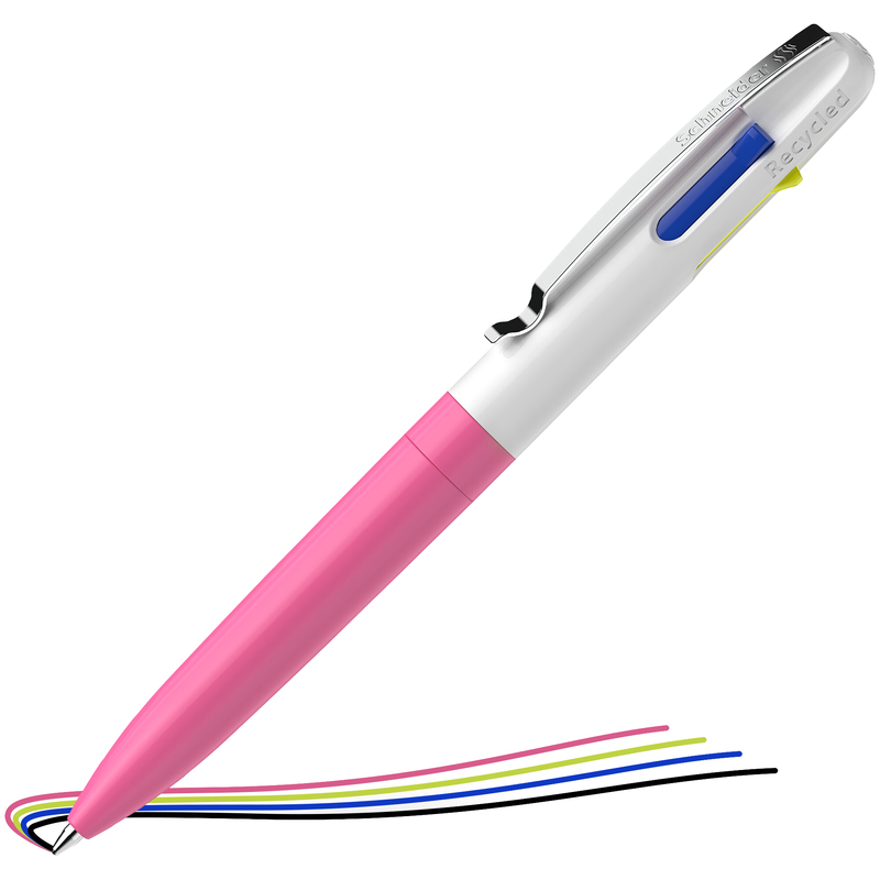 Penna a sfera Take 4 a quattro colori punta M fusto rosa fluo Schneider