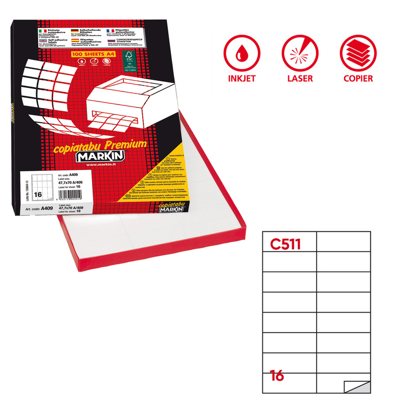 Etichetta adesiva C/511 bianca 100fg A4 105x37,12mm (16et/fg) Markin