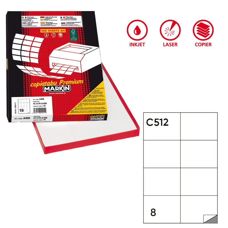 Etichetta adesiva C/512 bianca 100fg A4 105x74,25mm (8et/fg) Markin