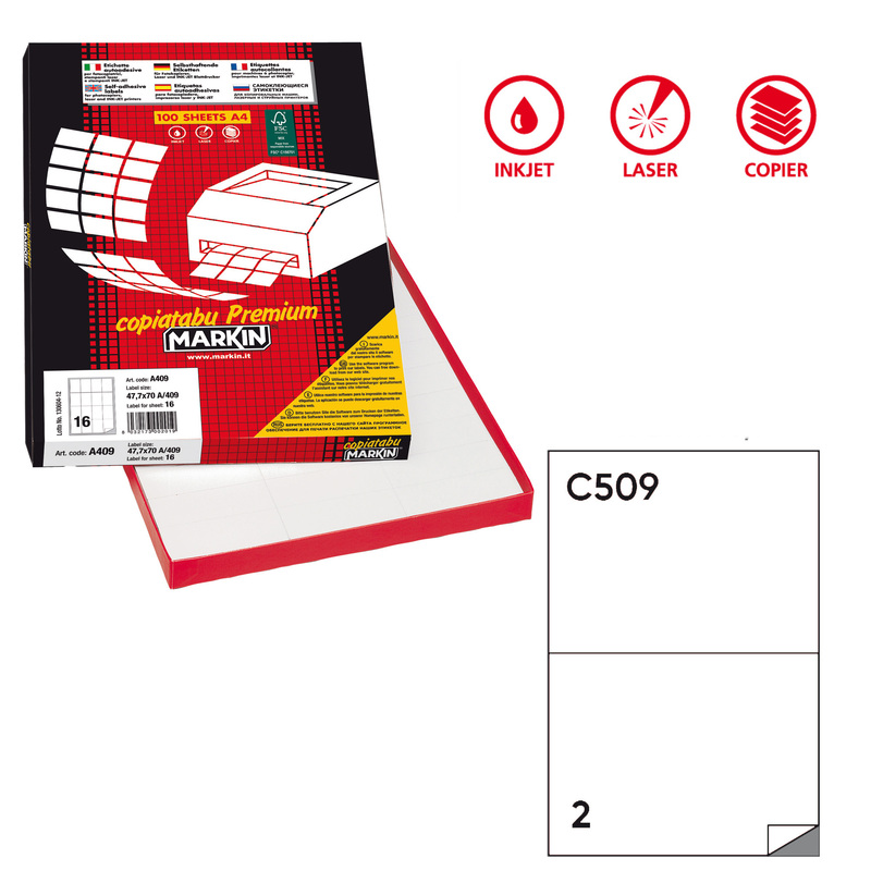 Etichetta adesiva C/509 bianca 100fg A4 210x148,5mm (2et/fg) Markin