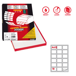 Etichetta adesiva A/415 bianca 100fg A4 63,5X46,6mm (18eti/fg) Markin