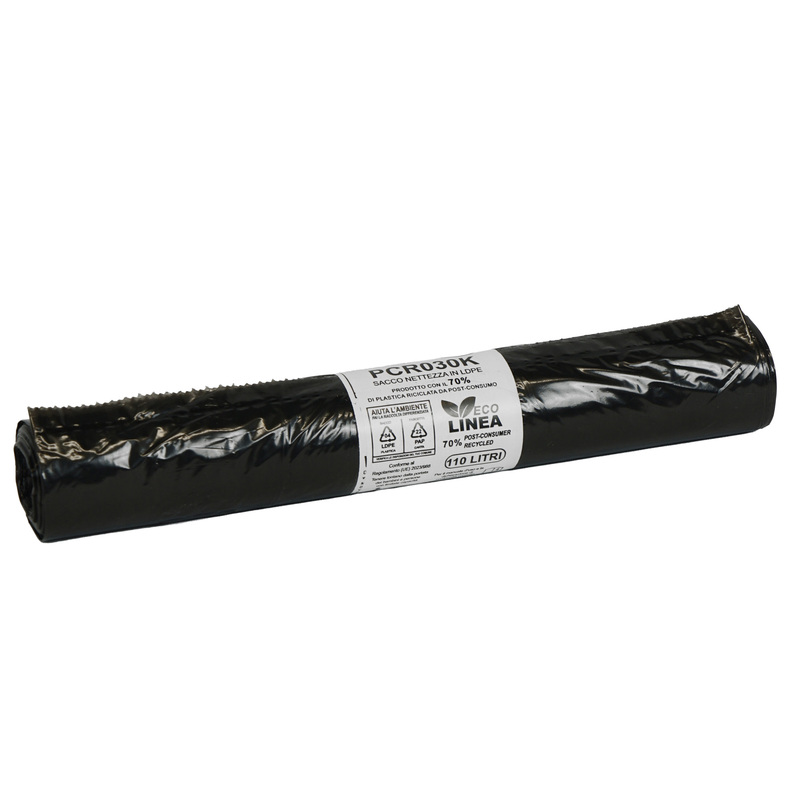 10 sacchi rifiuti PCR 110L 72x110cm 30gr nero Bio Extrusion