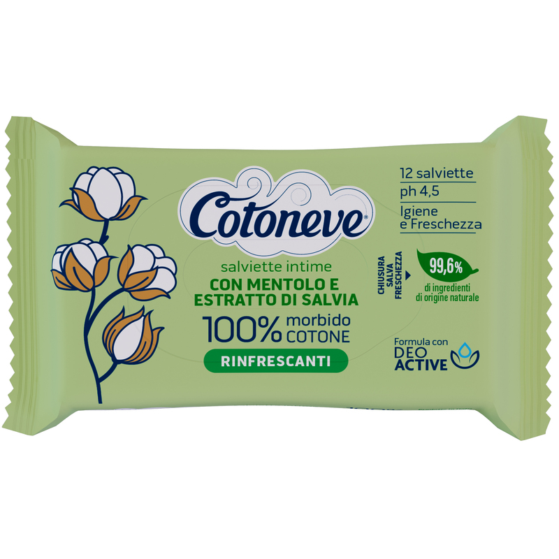 Busta da 12 salviette intime biodegradabili rinfrescanti Cotoneve